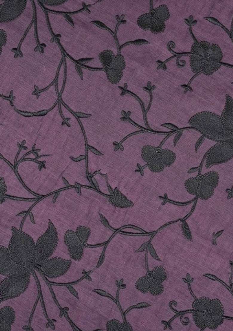 Purple Embroidered Chanderi Pre Draped Saree Set - Indya