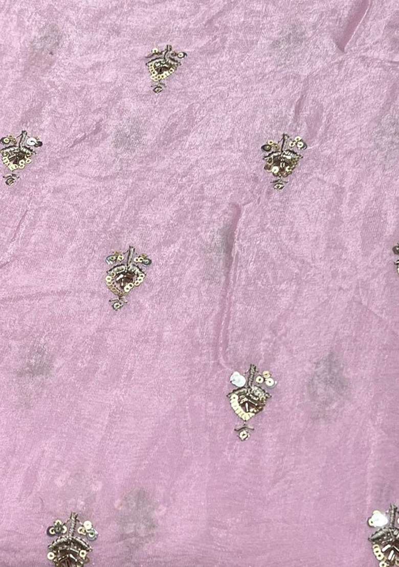Baby Pink Embroidered Silk Blend Pre Draped Saree Set - Indya