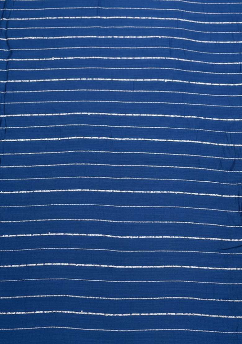 Royal Blue Embroidered Chinon Pre Draped Saree Set - Indya