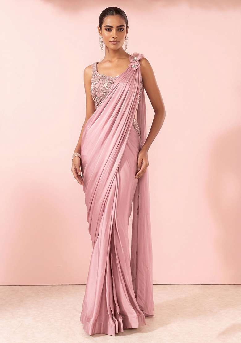 Almond Blossom Embellished Designer Pre Draped Saree Set - Indya