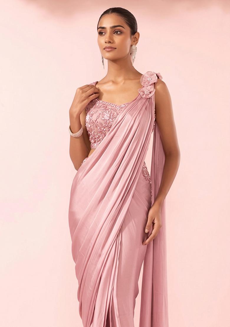 Almond Blossom Embellished Designer Pre Draped Saree Set - Indya