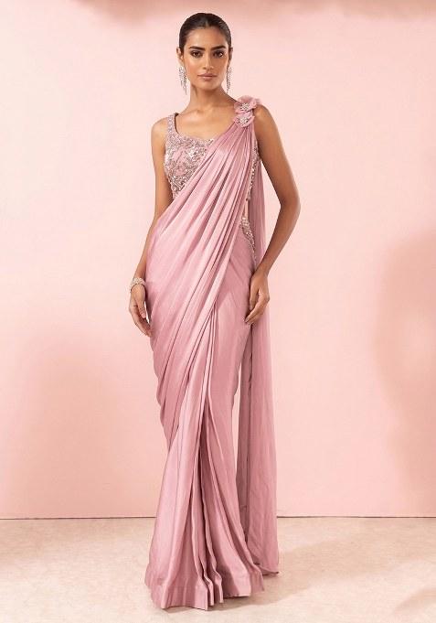 Almond Blossom Embellished Designer Pre Draped Saree Set