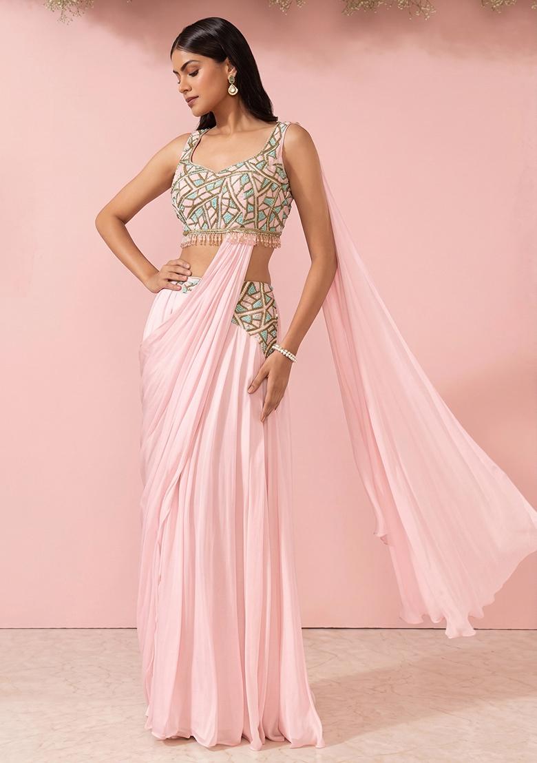 Blossom Embellished Designer Pre Draped Saree Set - Indya