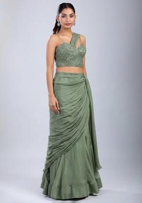 Sage Green Embellished Handwork  Fusion Set