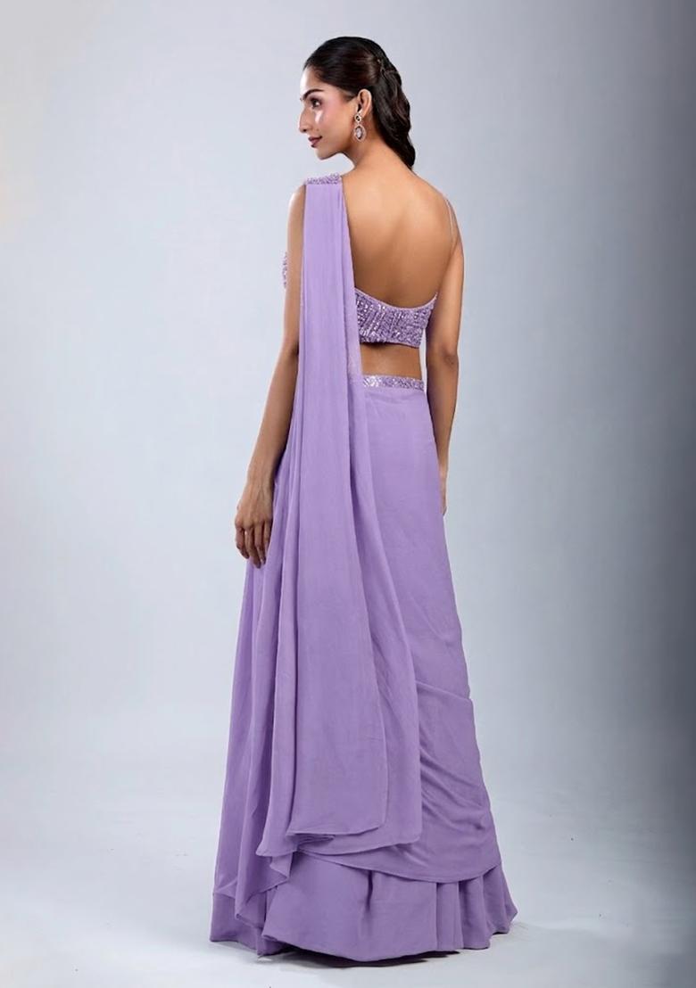 Lavendar Embellished Handwork Fusion Set - Indya