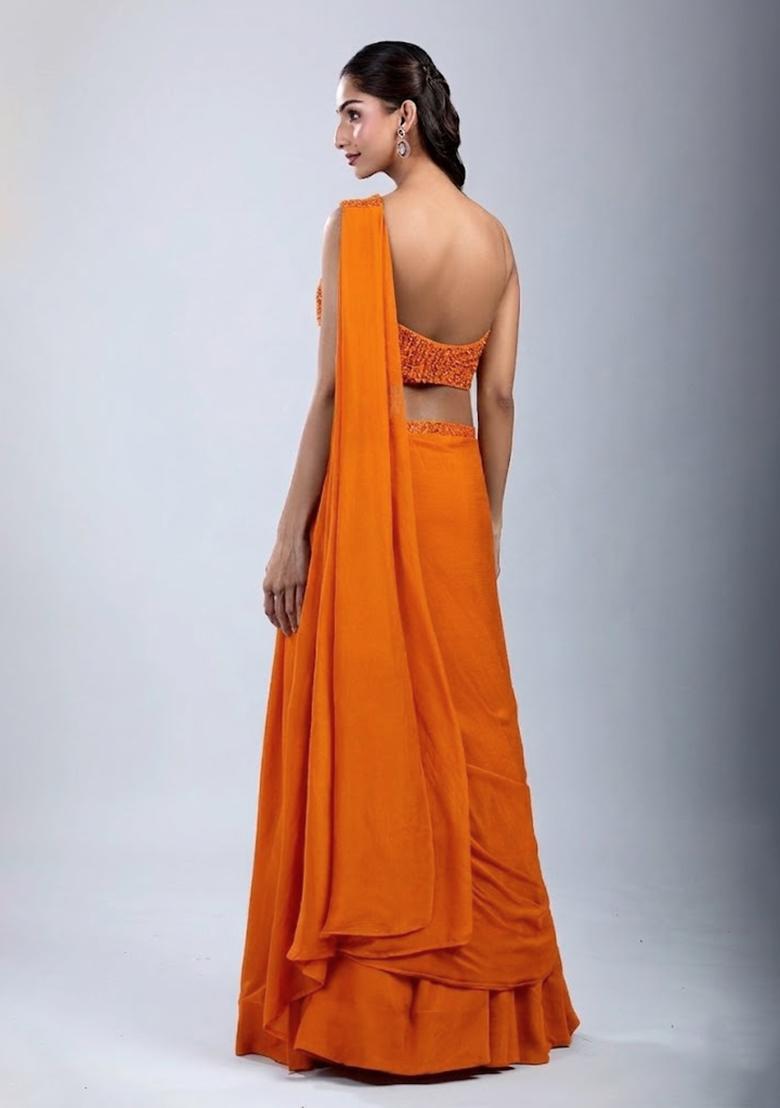 Orange Embellished Handwork Fusion Set - Indya