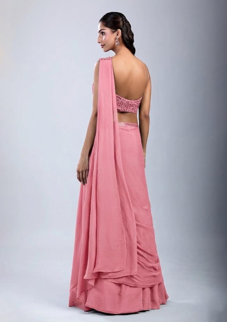 Rose Pink Embellished Handwork Fusion Set - Indya