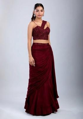 Maroon Embellished Handwork Fusion Set