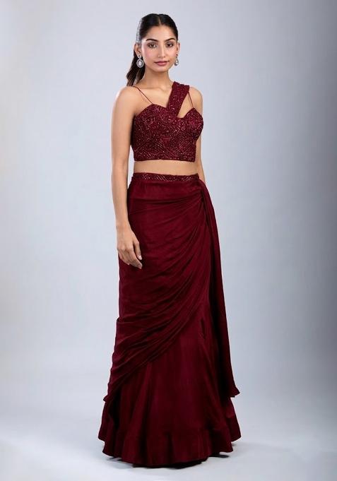 Maroon Embellished Handwork  Fusion Set