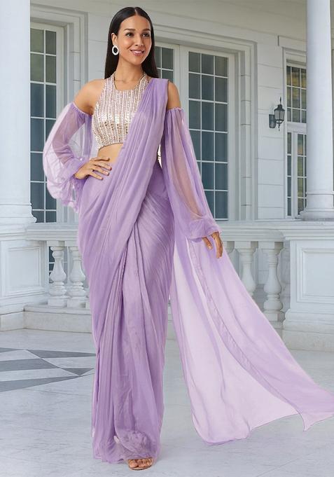 Purple Embroidered Handwork Fusion Set