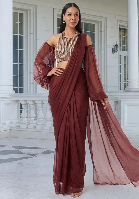 Dark Red Embroidered Handwork Fusion Set