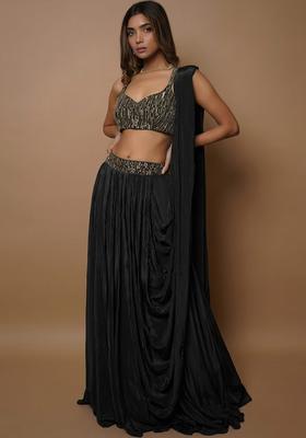 Black Embroidered Handwork Lehenga Set