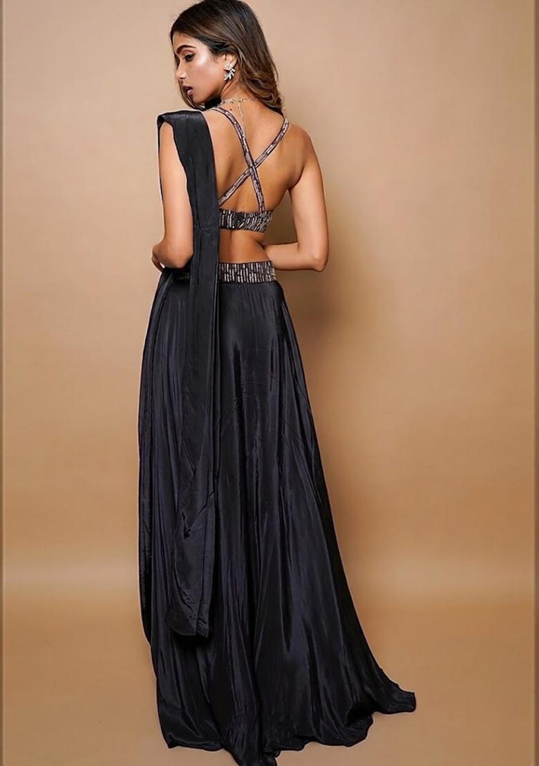 Black Embroidered Handwork Lehenga Set - Indya