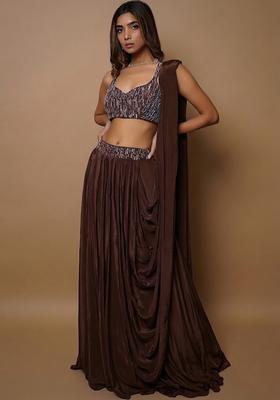Brown Embroidered Handwork Lehenga Set