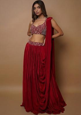 Red Embroidered Handwork Lehenga Set