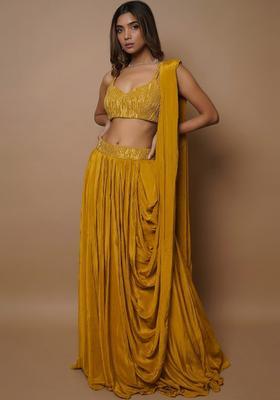 Yellow Embroidered Handwork Lehenga Set