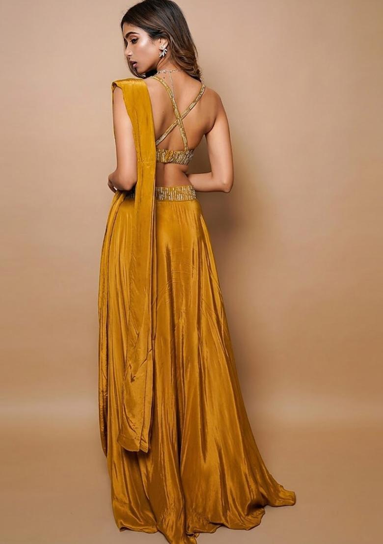 Yellow Embroidered Handwork Lehenga Set - Indya