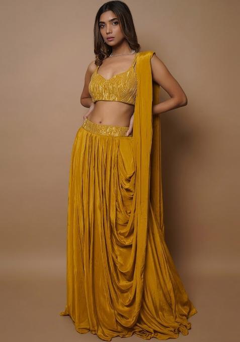 Yellow Embroidered Handwork Lehenga Set