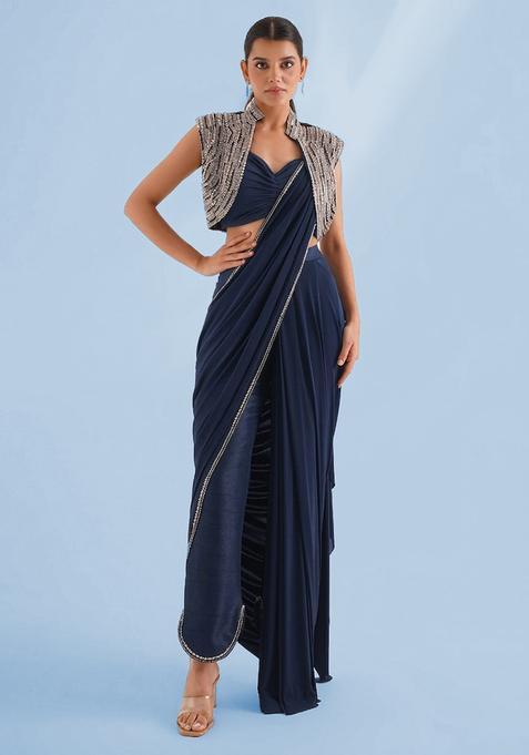 Blue Embroidered Handwork Fusion Set