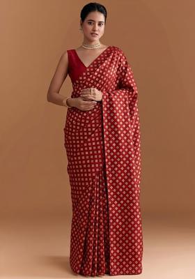 Maroon Jacquard Silk Pre Draped Saree Set