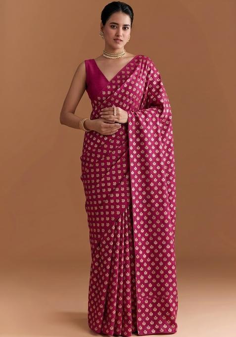 Violet Jacquard Silk Pre Draped Saree Set