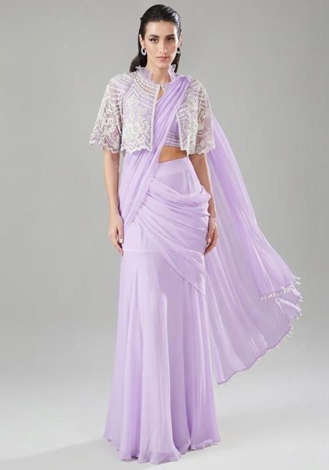 Lavender Embroidered Handwork Fusion Set