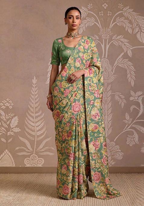 Sage Green Printed Handwork Lehenga Set