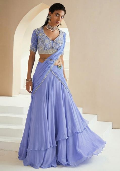 Lavender Embroidered Handwork Lehenga Set