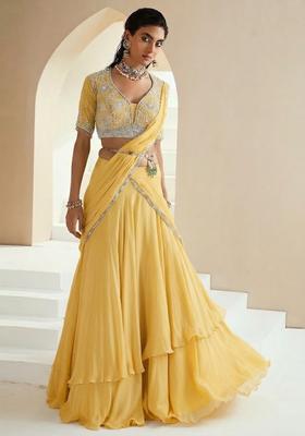 Yellow Embroidered Handwork Lehenga Set