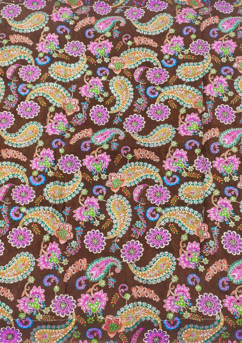 Brown Crepe Pre Draped Saree Set with Printed for Diwali | Wedding & Festive Wear - Indya