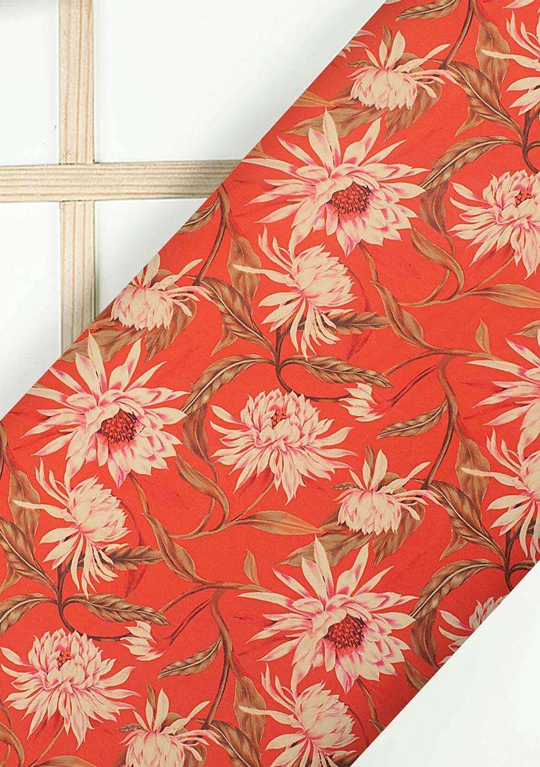 Orange Printed Handwork Georgette Pre Draped Saree Set - Indya