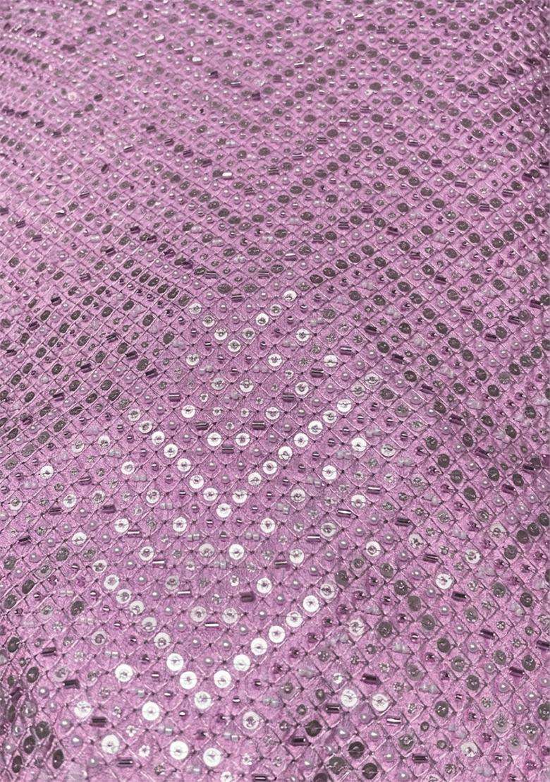 Lilac Embroidered Tissue Pre Draped Saree Set - Indya