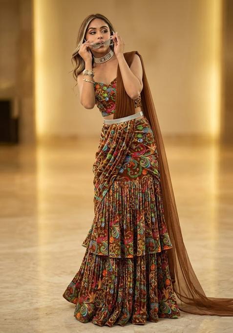 Sky Blue Embroidered Tissue Sharara Set