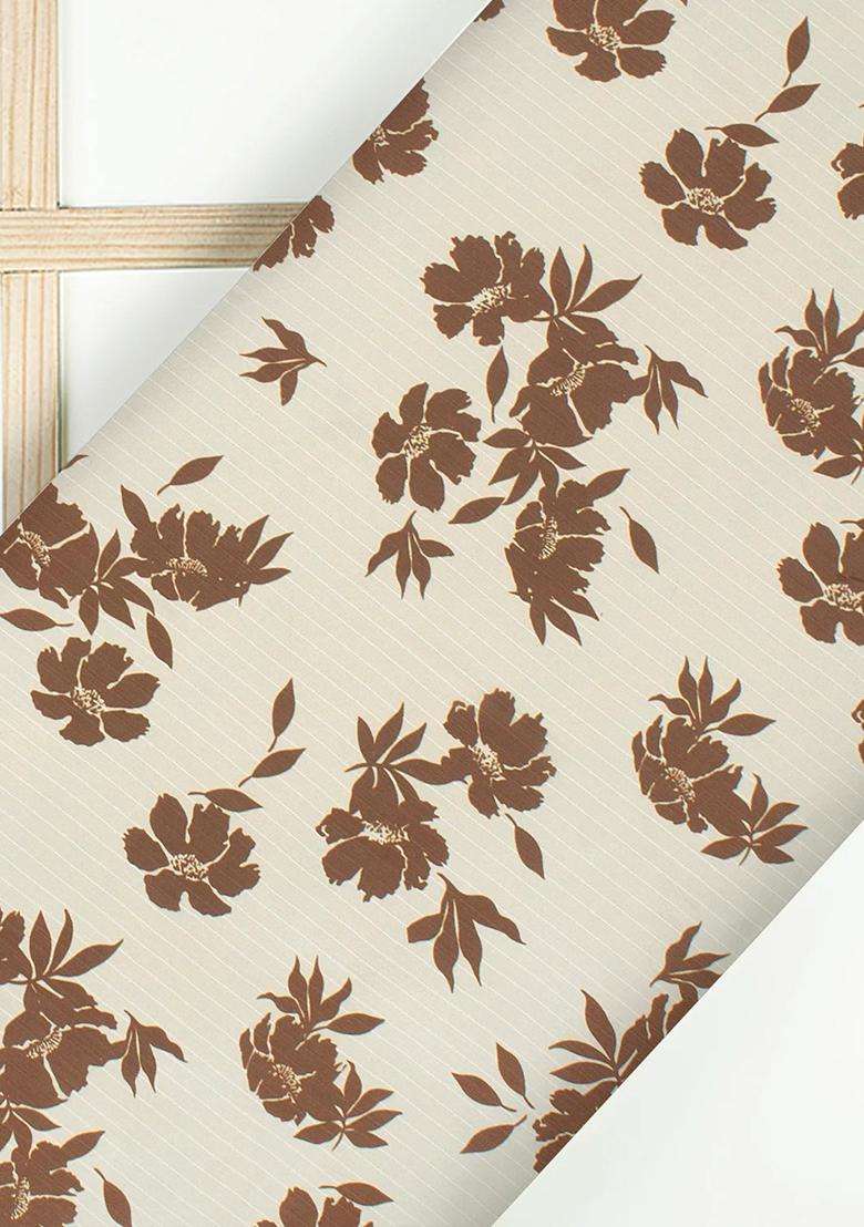 Beige Printed Pre Draped Saree Set - Indya