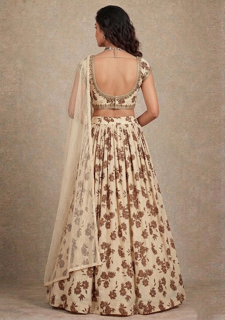 Off White Cream Printed Lehenga Set - Indya