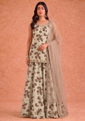 Mint Sage Green Printed Sharara Set