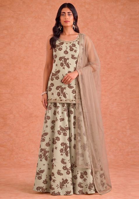 Mint Sage Green Printed Sharara Set