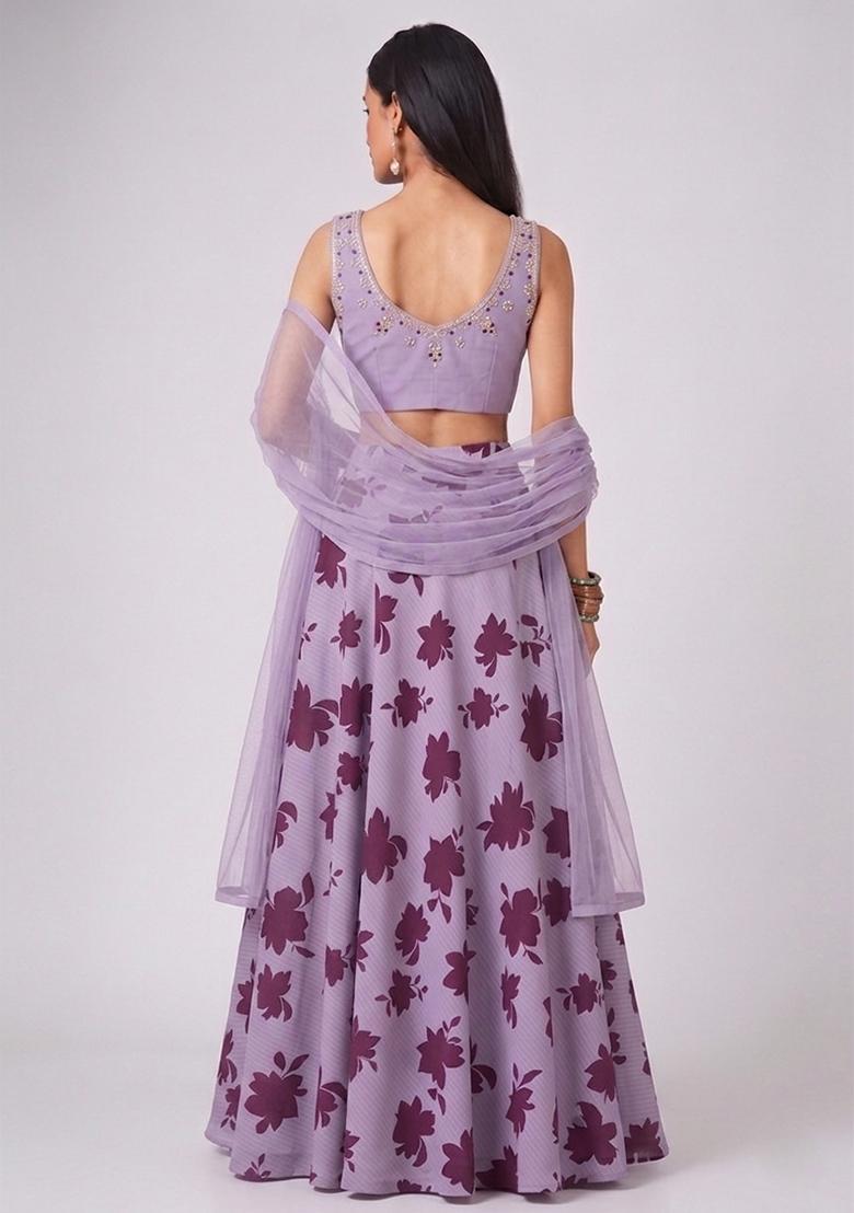 Lavender Purple Printed Lehenga Set - Indya