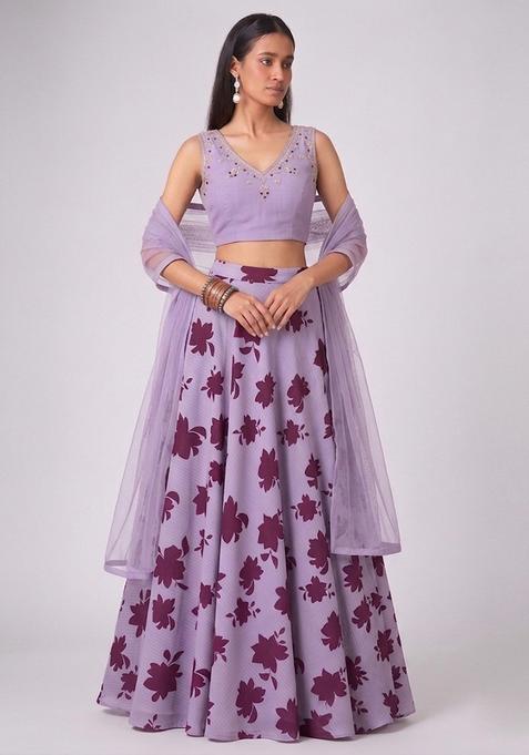 Lavender Purple Printed Lehenga Set
