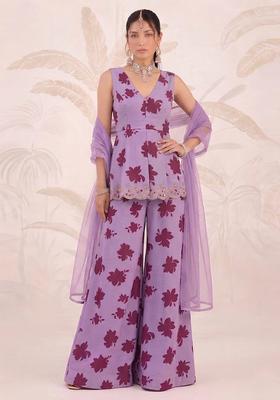 Lavender Purple Printed Sharara Set