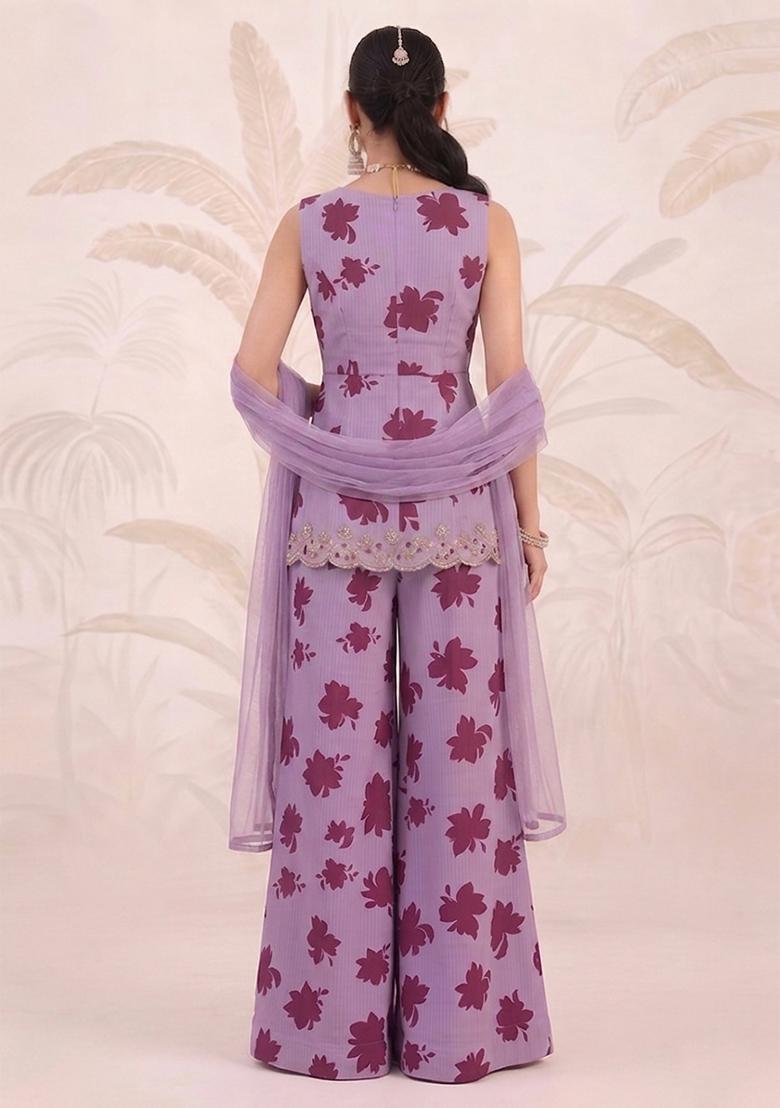 Lavender Purple Printed Sharara Set - Indya