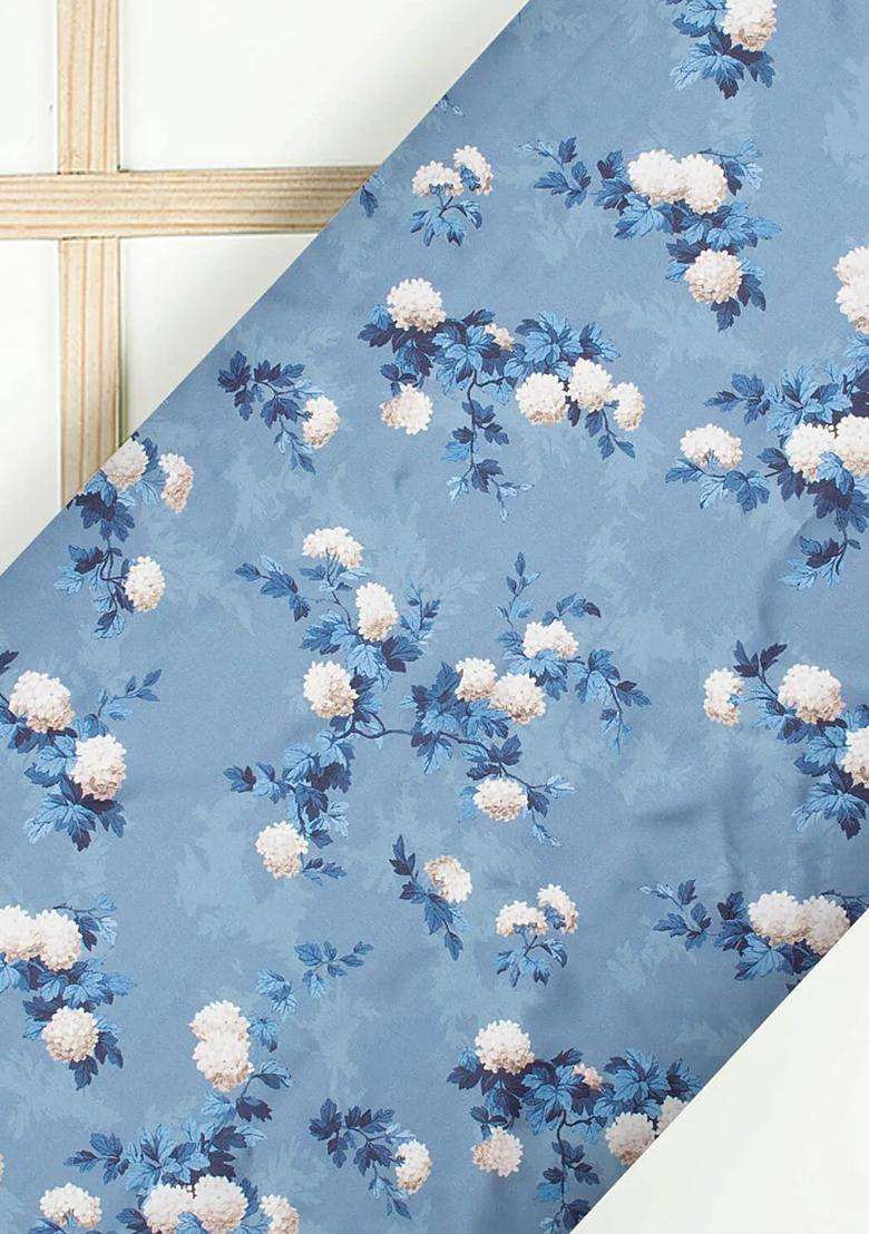 Steel Blue Printed Pre Draped Saree Set - Indya