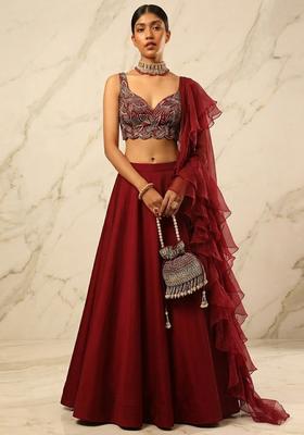 Maroon Embroidered Handwork Lehenga Set