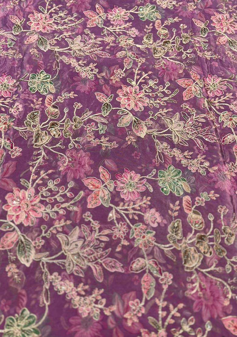 Dusty Mauve Crepe Pre Draped Saree Set with Printed for Diwali | Wedding & Festive Wear - Indya