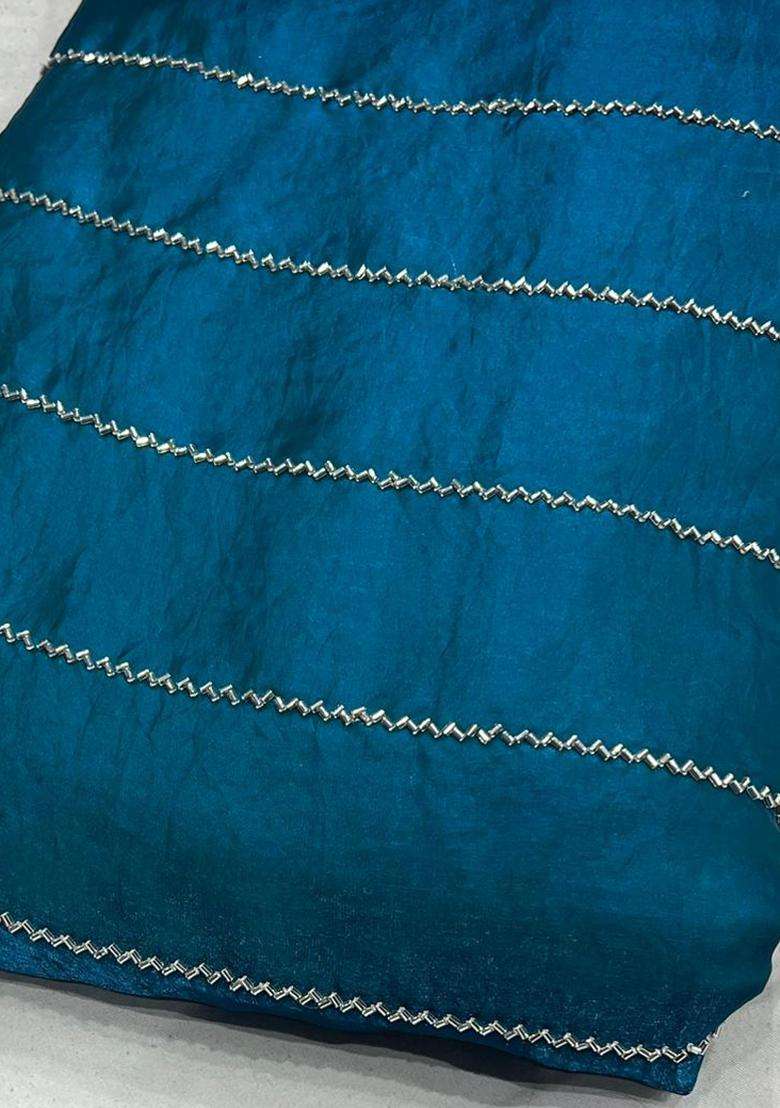 Blue Embroidered Organza Pre Draped Saree Set - Indya