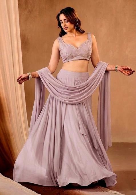 Pink Embroidered Chanderi Lehenga Set