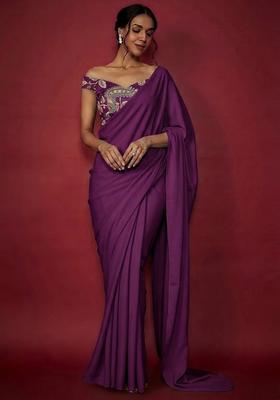 Magenta Pink Printed Silk Pre Draped Saree Set