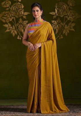 Mehendi Green Printed Organza Pre Draped Saree Set