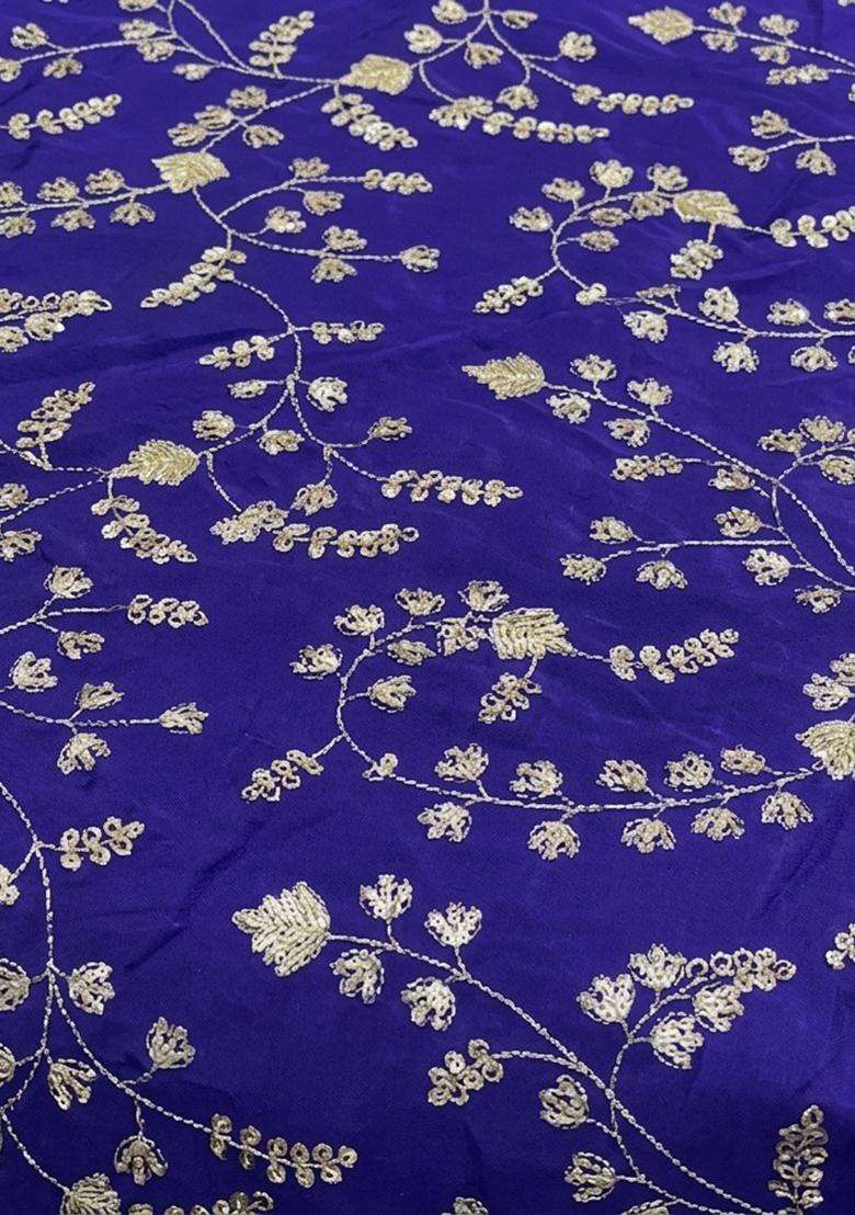 Navy Blue Embroidered Crepe Pre Draped Saree Set - Indya