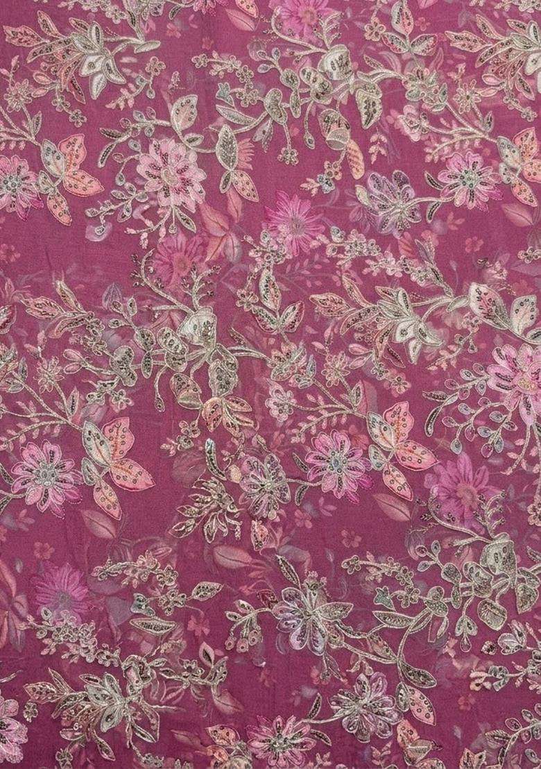 Pink Sequin Crepe Pre Draped Saree Set - Indya